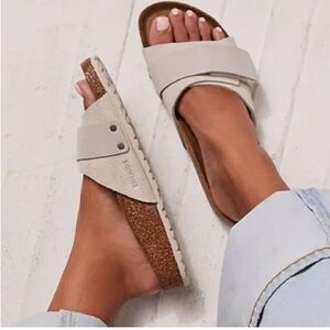 Birkenstock Oita Suede Leather Antique White Sandals Size 39 EU 8 US